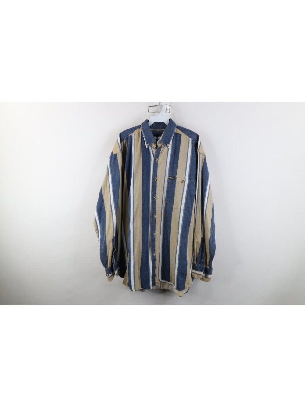 Vintage 90s Streetwear Mens Large Distressed Striped Heavy Button Down Shirt